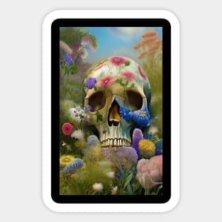 Floral Skull Art - A skull in a flower garden Sticker